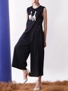 Romwe Black D Ring Self Tie Wide Leg Jumpsuit