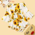 Romwe Sun Flower Print Ruffle Hem Bardot Romper