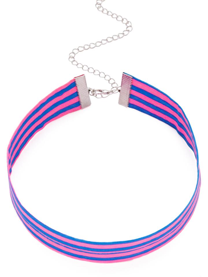 Romwe Blue Stripe Wide Handmade Necklace