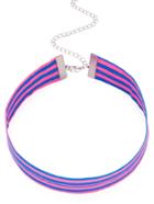 Romwe Blue Stripe Wide Handmade Necklace
