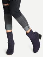 Romwe Purple Knit Ankle Boots