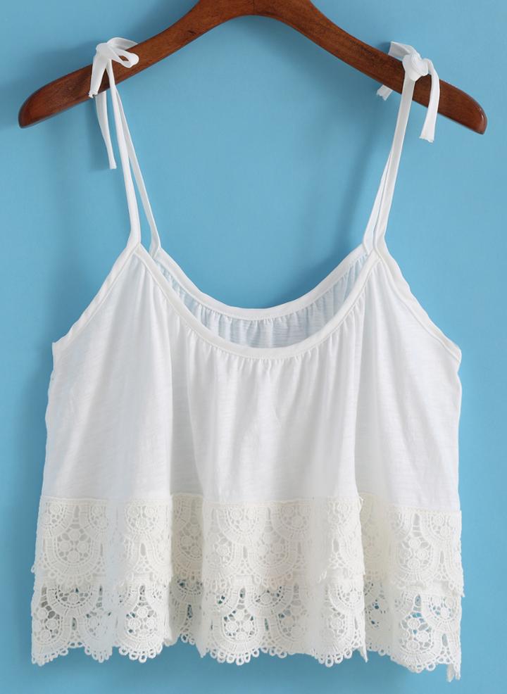 Romwe Spaghetti Strap Lace Insert Hollow Cami Top