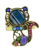 Romwe Purple Beads Cute Cat Shape Rings