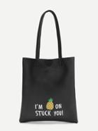 Romwe Pineapple And Letter Print Pu Tote Bag