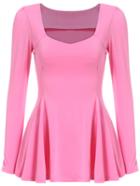 Romwe Square Neck Peplum Hem Rose Red T-shirt