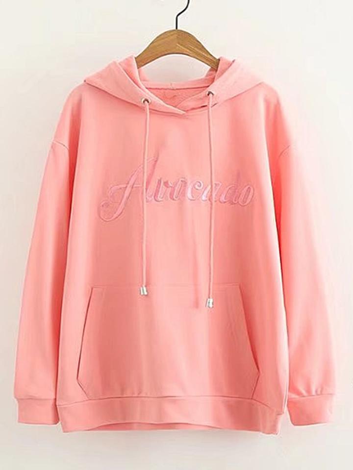 Romwe Slogan Embroidery Kangaroo Pocket Hoodie