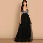 Romwe Sequin Top Cami Maxi Tulle Dress