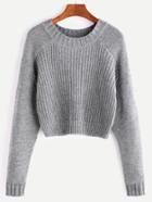Romwe Grey Raglan Sleeve Crop Sweater