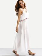 Romwe White Spaghetti Strap Pom-pom Decorated Dress