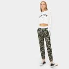 Romwe Camo Print Drawstring Waist Cut And Sew Pants