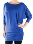 Romwe Bat Sleeve Ruched Bodycon Blue Dress