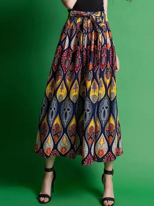 Romwe Vintage Print Bow Skirt