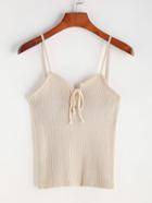 Romwe Apricot Lace Up Front Ribbed Knitted Cami Top
