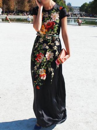 Romwe Short Sleeve Flowers Print Maxi Dress