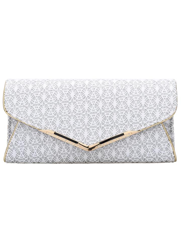 Romwe White Magnetic Diamond Pu Clutch Bag