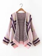 Romwe Pink Contrast Ribbed Trim Dolman Sleeve Sweater Coat