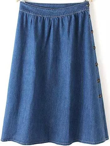 Romwe Single Breasted Denim Skirt
