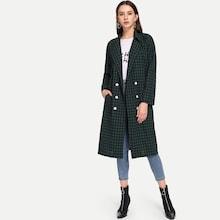 Romwe Double Breasted Plaid Outerwear