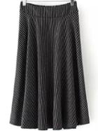 Romwe Elastic Waist Vertical Striped Pleated Black Skirt
