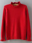 Romwe High Neck Fungus Edge Red Sweater