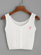 Romwe Ribbed Buttons Heart Embroidered Tank Top