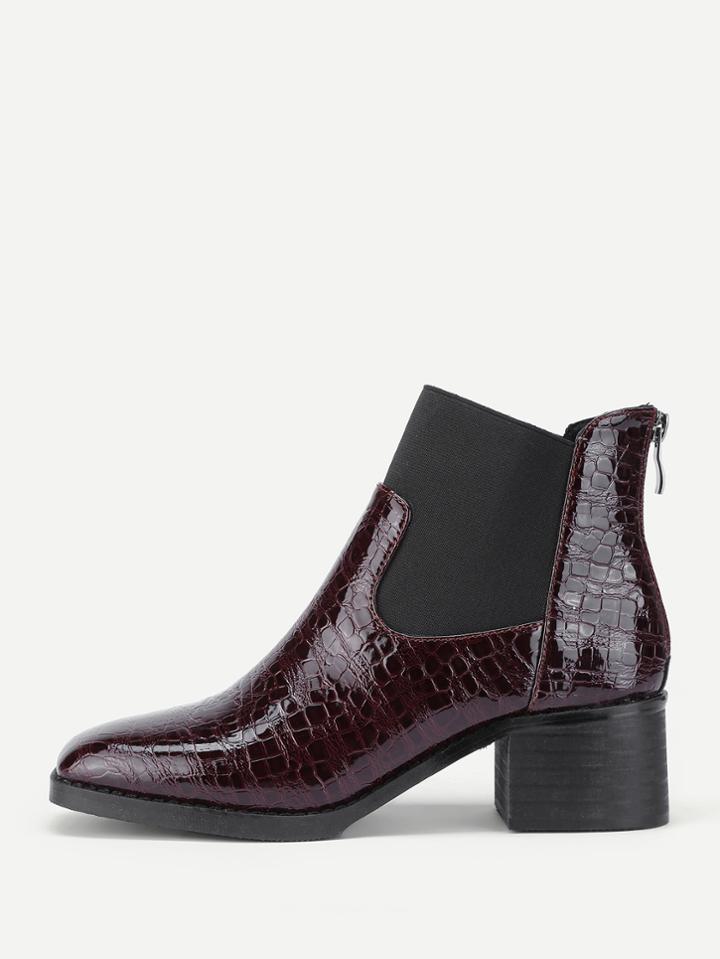 Romwe Back Zipper Snakeskin Print Ankle Boots