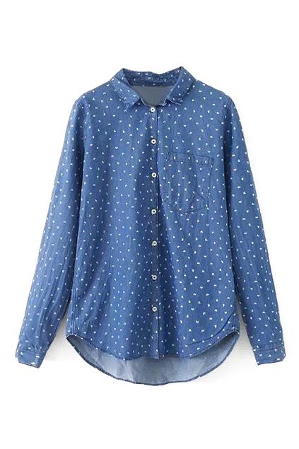 Romwe Romwe Asymmetric Heart Print Blue Shirt