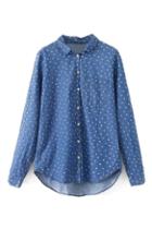 Romwe Romwe Asymmetric Heart Print Blue Shirt