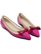 Romwe Rose Red Point Toe With Bow Flat Shoes