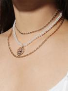 Romwe Cross Pendant Faux Pearl Layered Choker Necklace