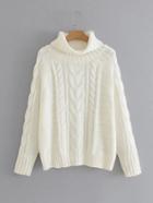 Romwe Raglan Sleeve Turtleneck Cable-knit Sweater