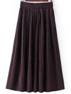 Romwe Elastic Waist Pleated Burgundy Skirt