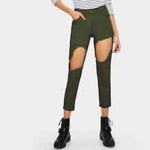 Romwe Cut Out Solid Jeans