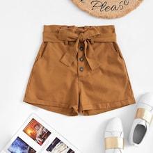 Romwe Single Breasted Belted Shorts