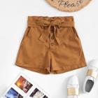 Romwe Single Breasted Belted Shorts