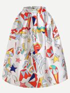 Romwe Multicolor Printed Box Pleated Midi Skirt