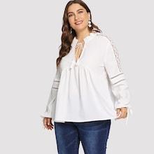 Romwe Plus Contrast Lace Frill Detail Blouse