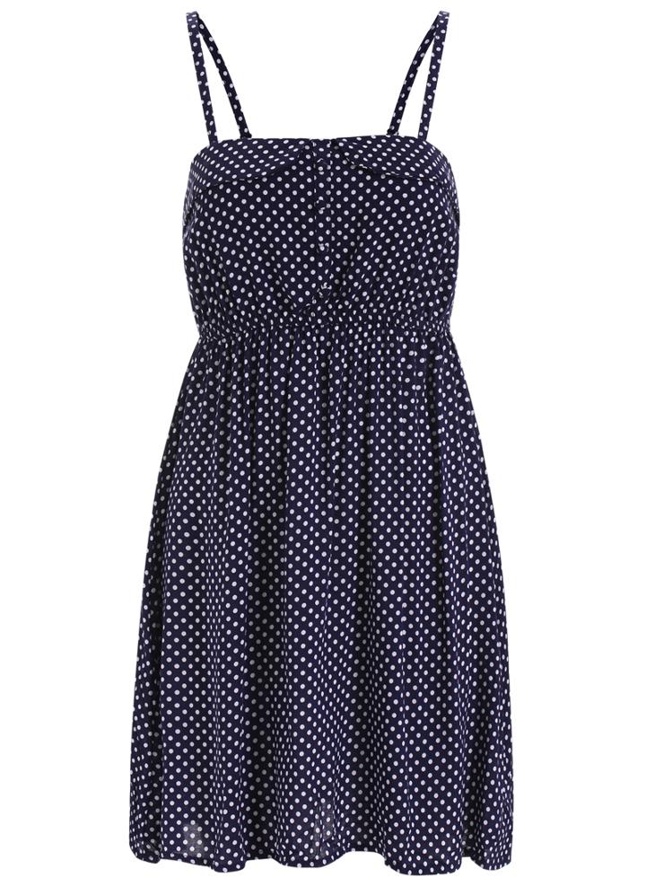 Romwe Spaghetti Strap Polka Dot Dress