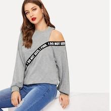 Romwe Cutout Letter Tape Heathered Grey Sweatshirt