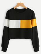 Romwe Contrast Panel Crop Sweatshirt