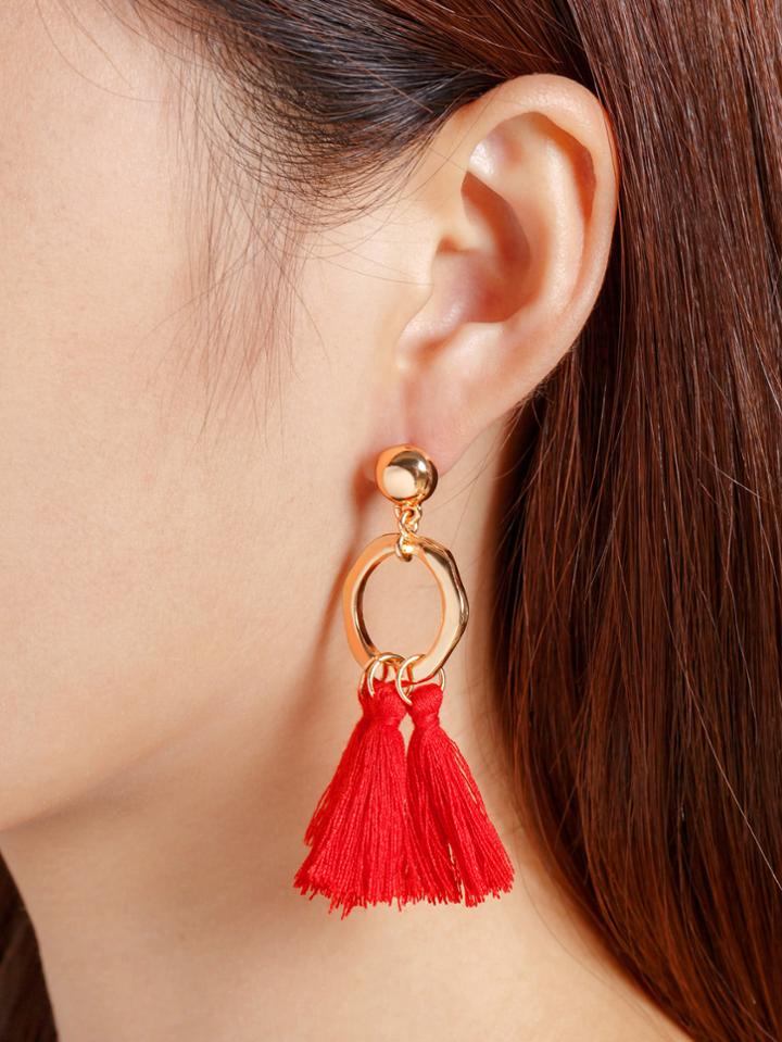 Romwe Tassel Design Drop Earrings