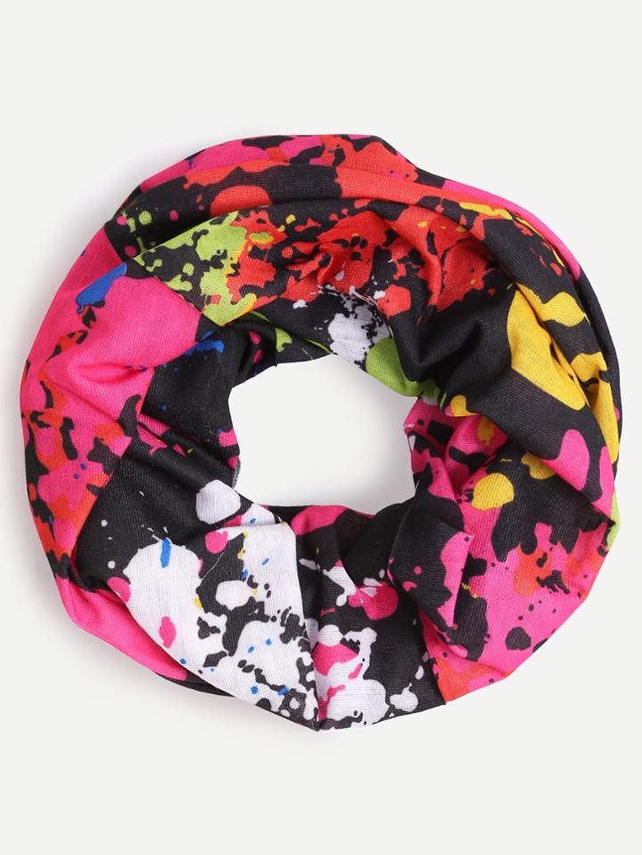 Romwe Multicolor Paint Splatter Print Infinity Scarf