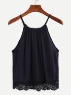 Romwe Navy Scalloped Crochet Trimmed Cami Top