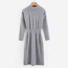 Romwe Elastic Waist Solid Sweater Dress