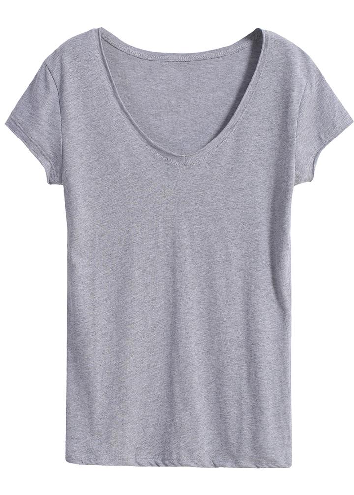 Romwe Scoop Neck Loose Grey T-shirt