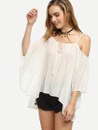 Romwe White Cold Shoulder Lace Up Sheer Top