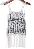 Romwe With Tassel Leaves Print Cami Top