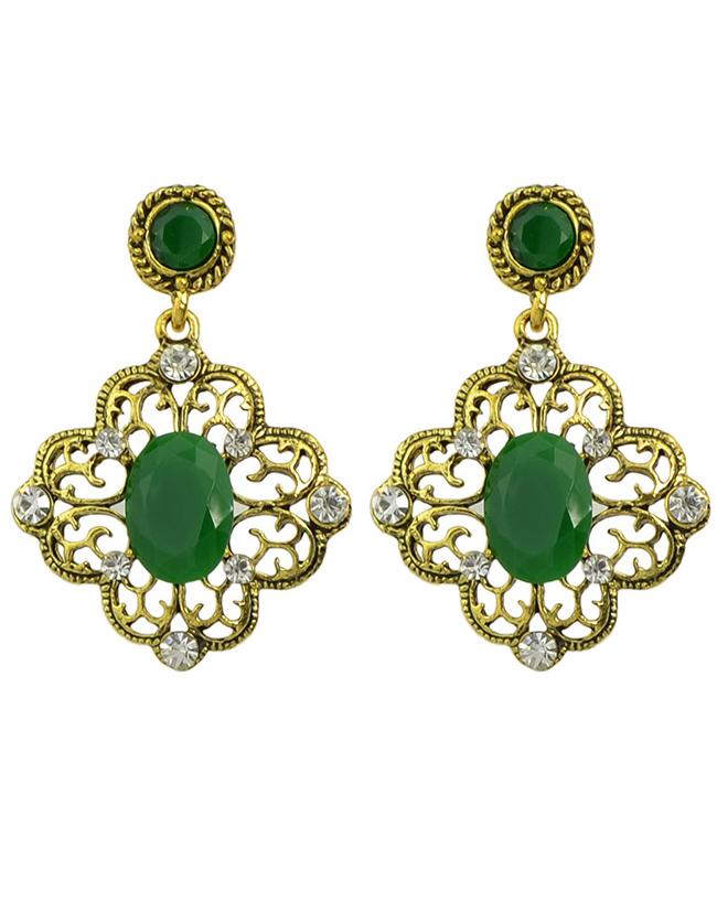 Romwe Green Gemstone Women Earrings