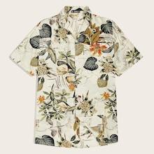 Romwe Guys Botanical Print Revere Collar Shirt