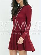 Romwe Burgundy Long Sleeve Casual Dress